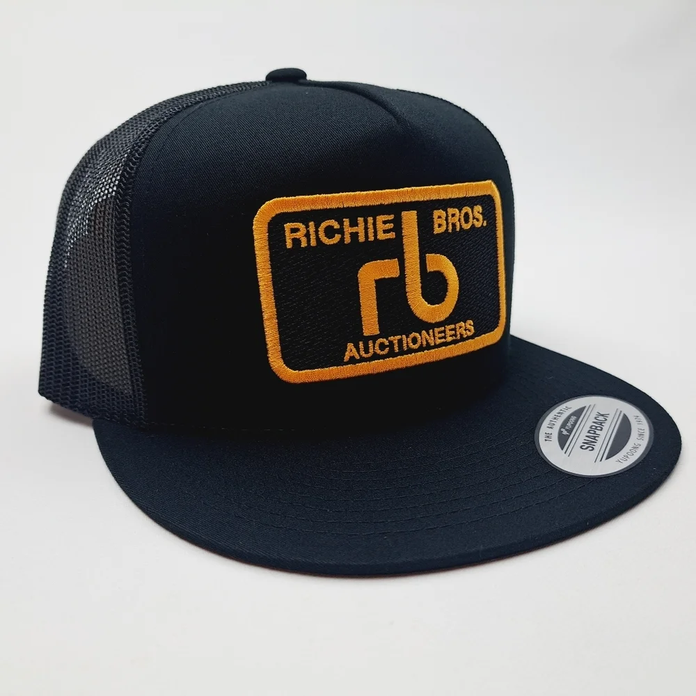 Richie Brothers Auctioneers Flat Bill Trucker Mesh Snapback Cap Hat Black Embroi
